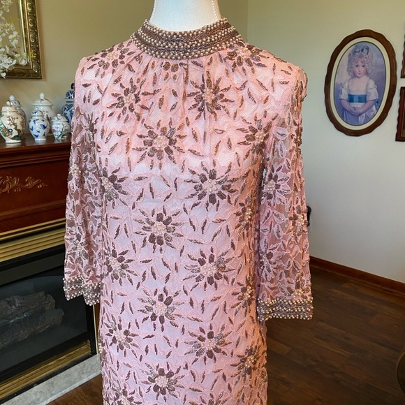 Valentina Ltd • 1960s Pink Beaded Cocktail Sheath • Vintage Mad Men Era • XS - Picture 2 of 10